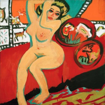 Sitzender Akt mit erhobenen Armen von Ernst Ludwig Kirchner
